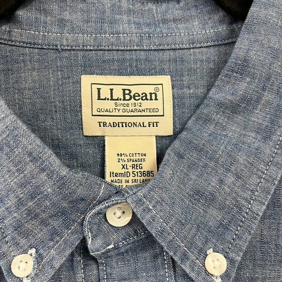 L.L. Bean Traditional Fit Denim Short Sleeve Button Down XL - Picture 3 of 5